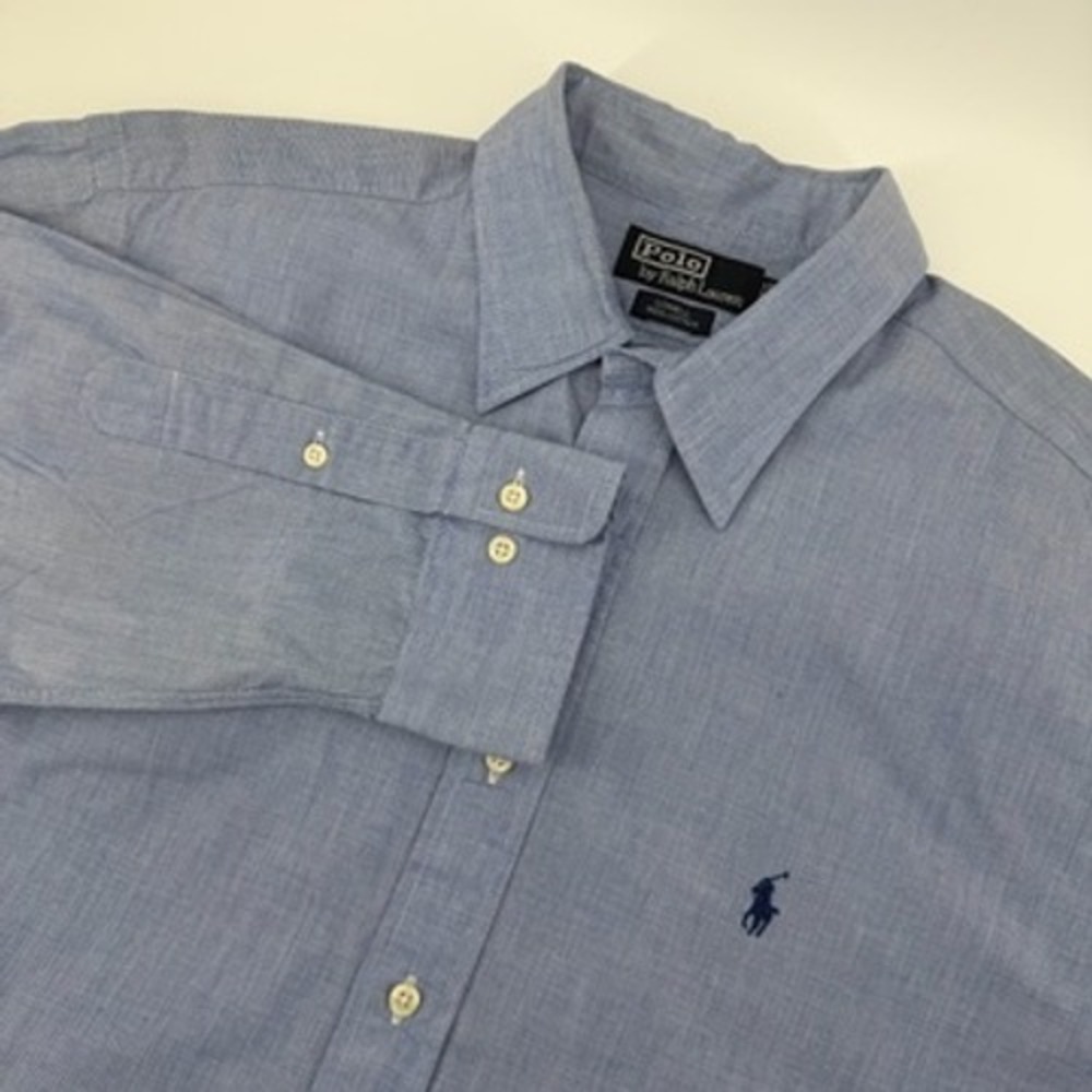 Polo Ralph Lauren Mens Long Sleeve Button‎ Down Shirt Blue Lowell Fit Size 17.5